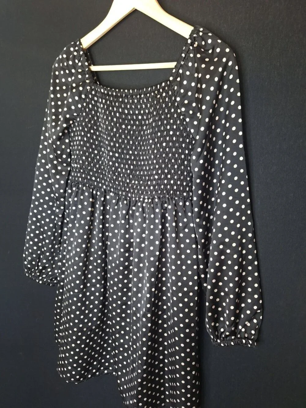 💙 Gap Kids Girls XXL 14-16 Womens Size S Black Polka Dot Smocked Puff Sleeve Dr